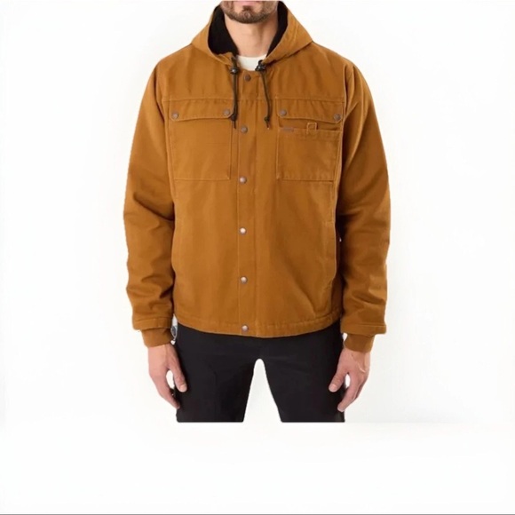 Smiths Workwear Canvas Sherpa Jacket Brown Zip Duck Hooded Lined Men's Size L - Picture 1 of 16